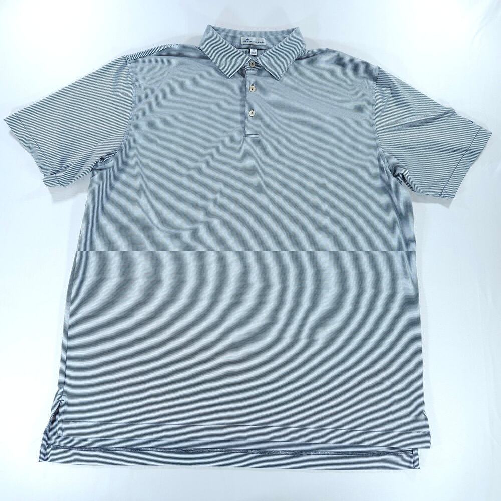 Peter Millar XL Golf Polo The Matches Embroidered Navy White Stripe Performance
